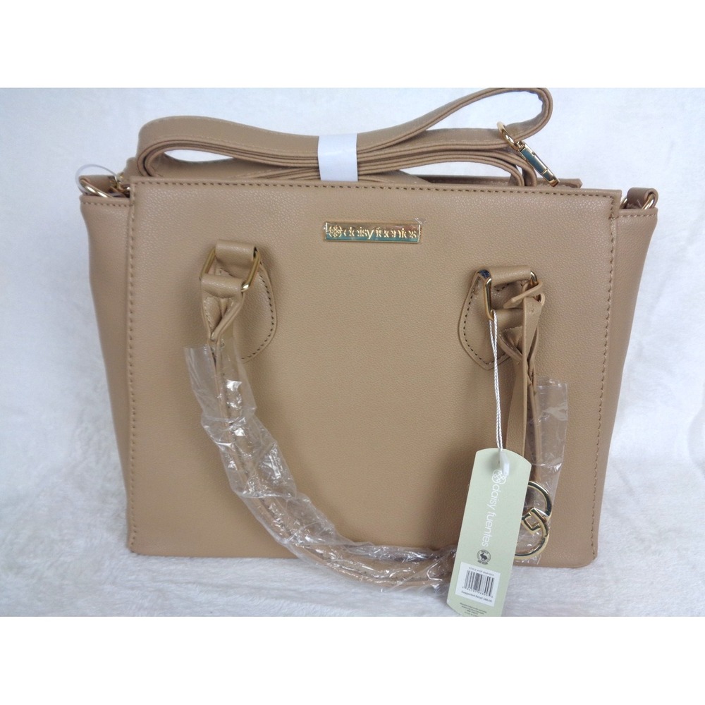 Daisy Fuentes Satchel Crossbody Bag Tan Faux Leather Gold Hardware